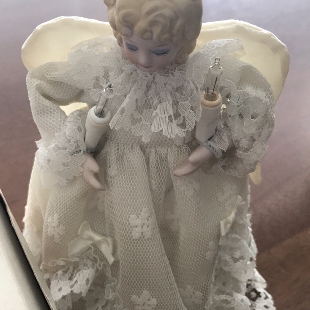 Vintage Antique Angel Tree Topper 10 Lt Wt. Needs Replacement Lights FIN…